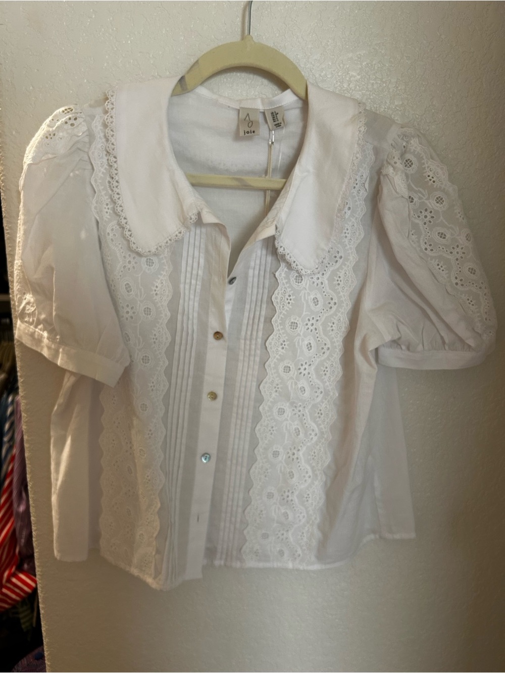 NWT Joie White Eyelet Lace Puff Sleeve Blouse